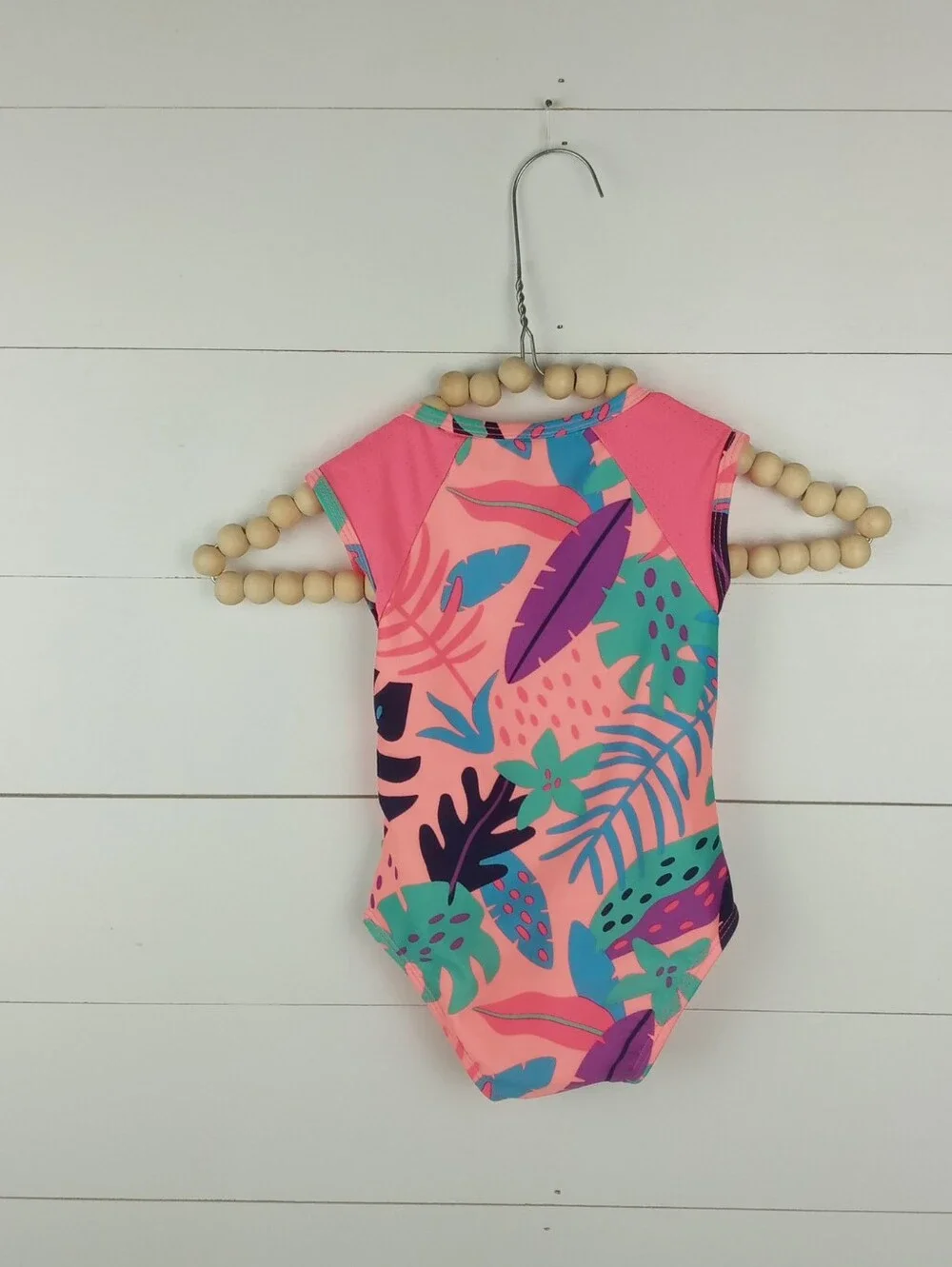 Cat & Jack girls size 18 mos swimsuit bright neon pink colorful floral design